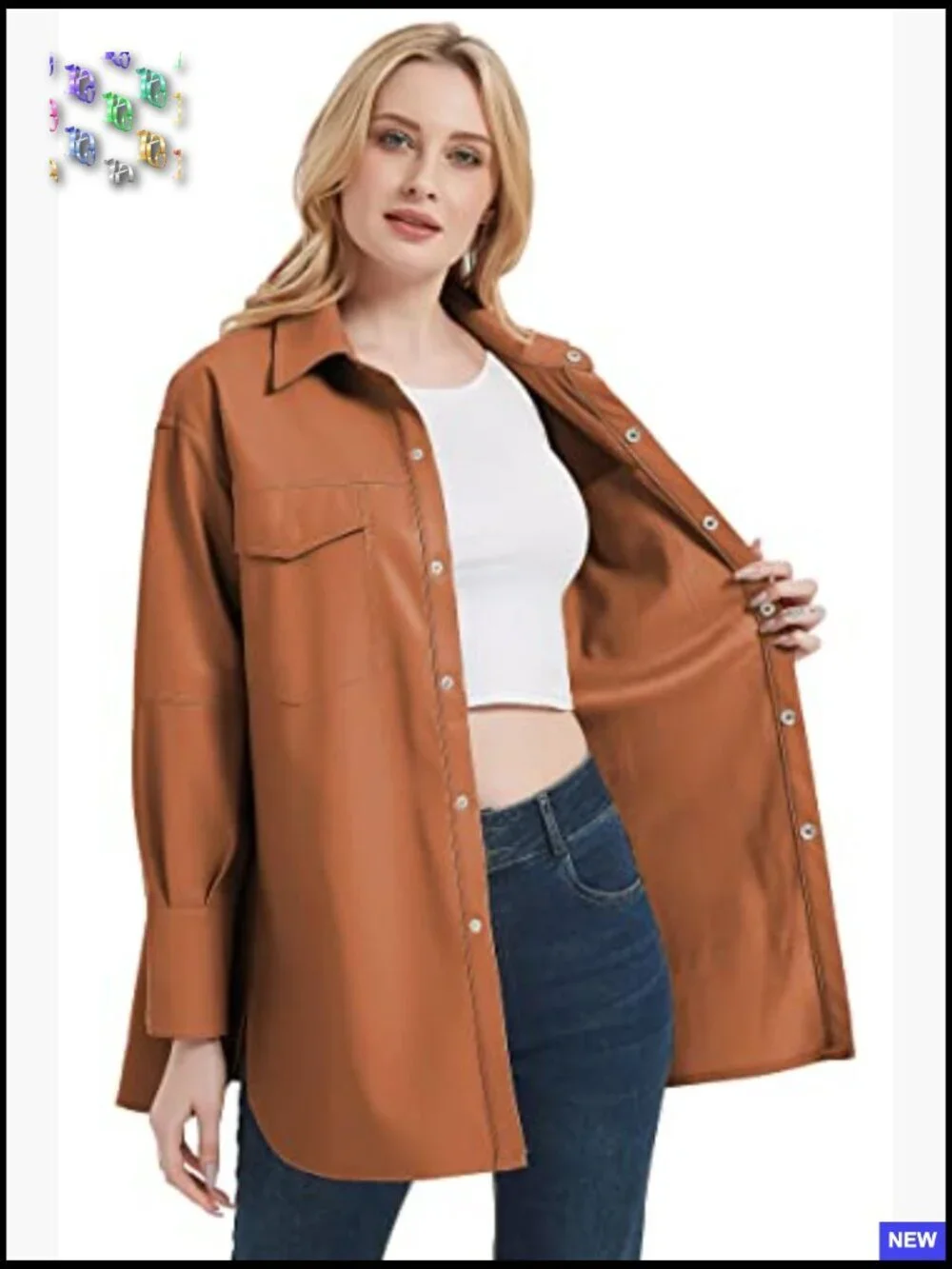 Faux Leather Shacket Jacket Loose Fit Button Down Pleather Shirt